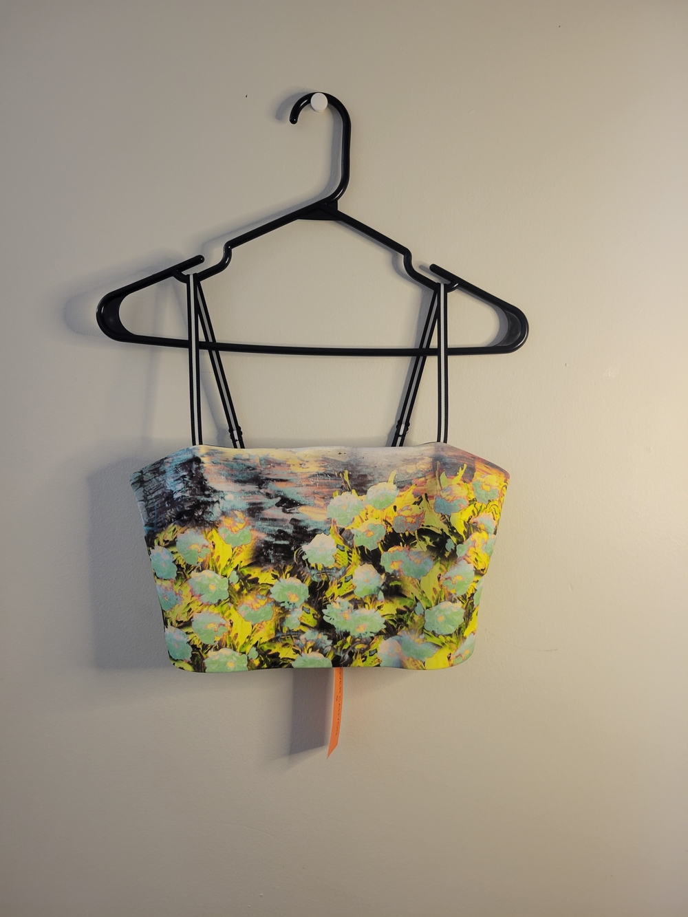 Clover Canyon Yellow and Mint Floral Crop Tank with Double Straps